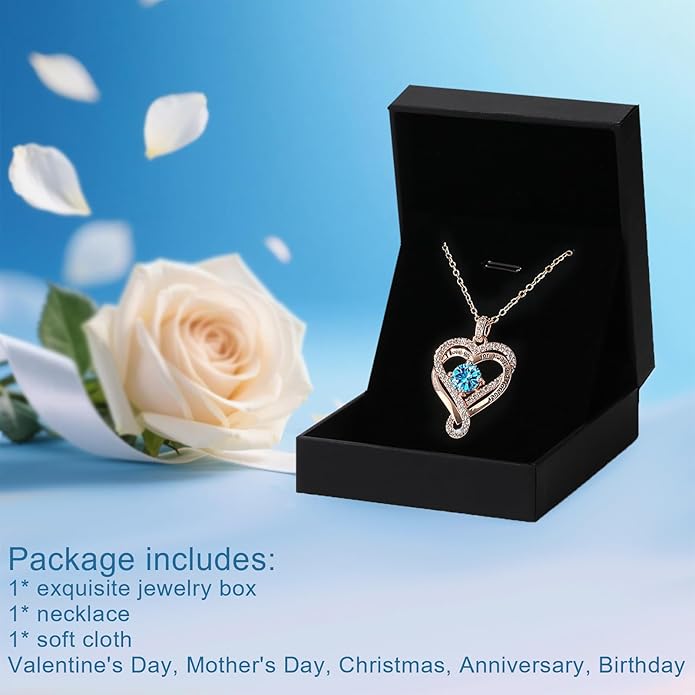 Birthstone Heart Necklaces for Women, Infinity Pendent S925 Sterling Silver Jewelry for Women, Wedding Anniversary, Birthday Mother’s Day Gifts for Mom, Mother, Wife, Girlfriend