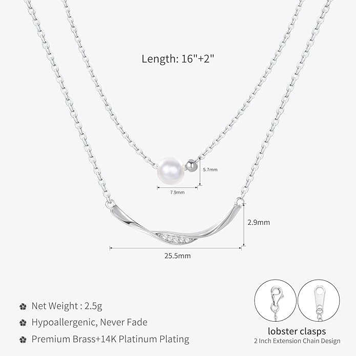 Copper Alloy 14K Gold Plated | 14K Platinum Plated Necklace for Women Double Layer Pendant Necklace Fashionable Multi-Layer Jewelry