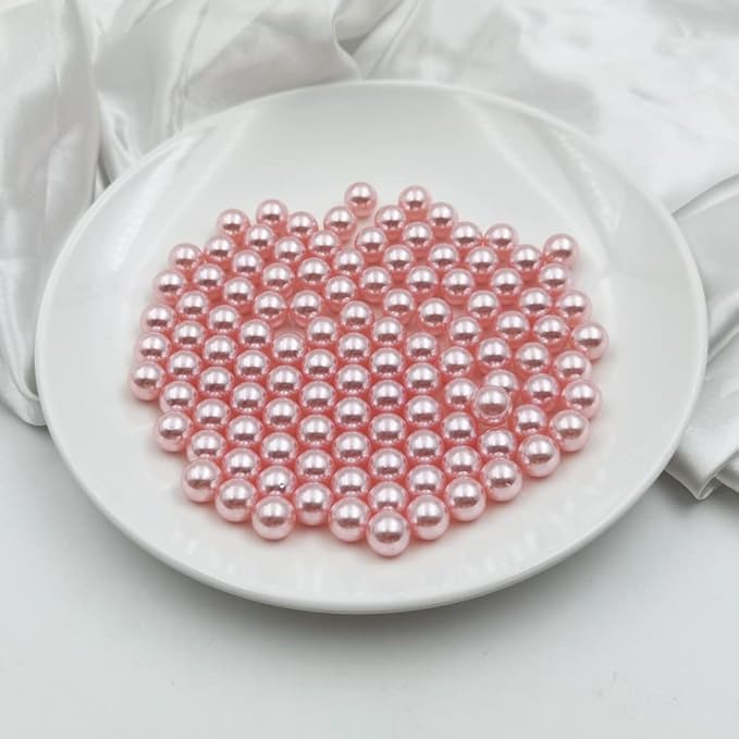 INSPIRELLE 340pcs Pink Undrilled ABS Art Faux Pearls for Vase Fillers, 12mm No Hole Makeup Beads to Hold Lipstick Eyeliner, Imitation Round Pearl Beads for Table Scatter Home Wedding Decoration