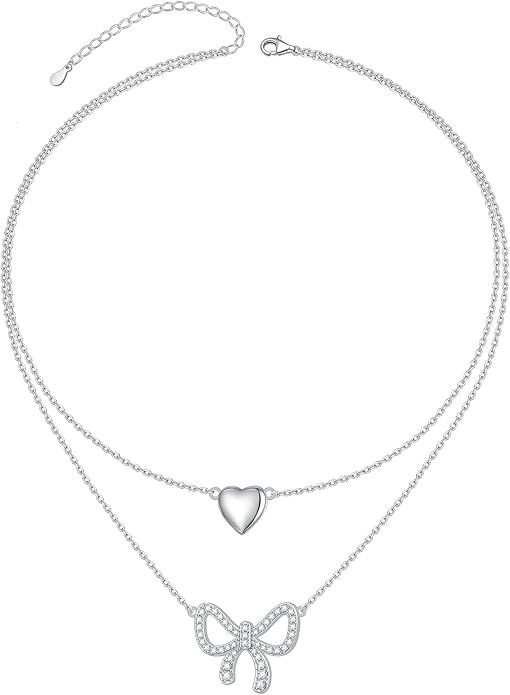 Layered Necklaces for Women S925 Sterling Silver Chokers Necklace for Women Circle/Heart/Double Circle/Cross/Star/Evil Eye Necklace Handmade Bead Necklaces Adjustable