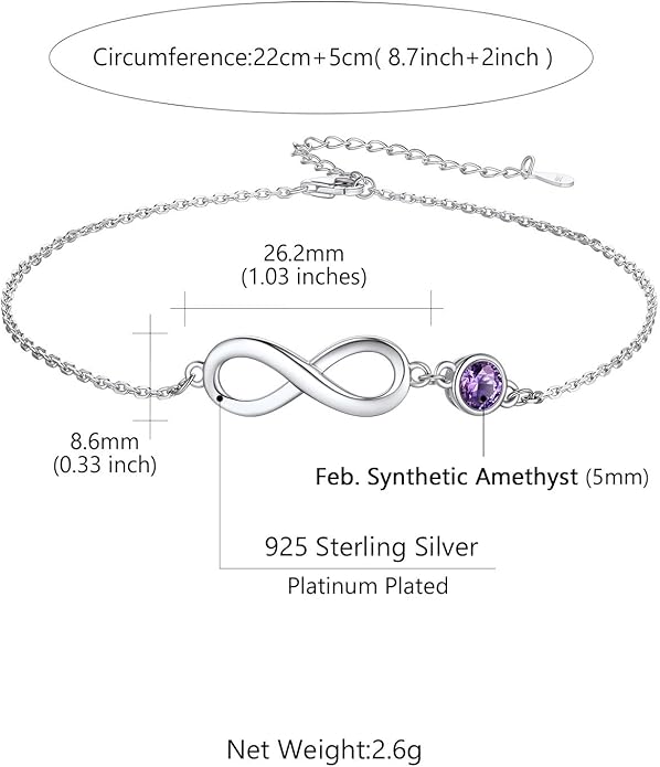 Custom4U Personalized Infinity Ankle Bracelets for Women 925 Sterling Silver Anklet Bracelet Endless Love Symbol Birthstone Charm Adjustable Foot Chain Jewelry Mothers Day Gifts for Mom Wife Women Her