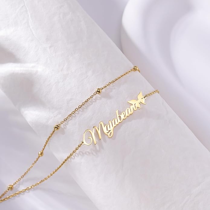 Yofair Ankle Bracelets for Women 18K Gold Plated Custom Gold Name Anklet Personalized Dainty Anklet Bracelet Summer Beach Jewelry for Women