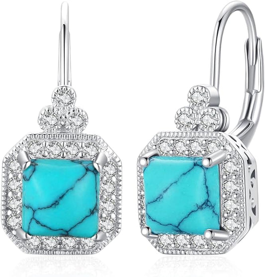 BDL Genuine Turquoise Jewelry for Women, Sterling Silver Earrings and Necklaces for Women, Leverback Dangle Drop Earrings Jewelry…