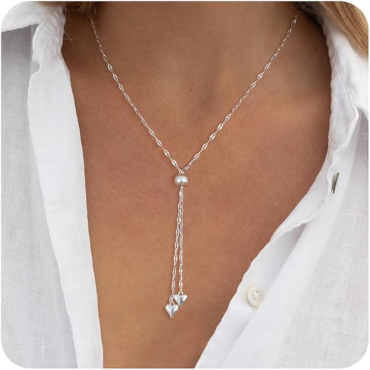 Lariat Necklace for Women, Dainty 14K Gold/Silver Plated Long Necklaces for Women Trendy Simple Layered Y-Shaped Drop Pendant Necklace Adjustable Gold Jewelry Gifts For Her Christmas Stocking Stuffer