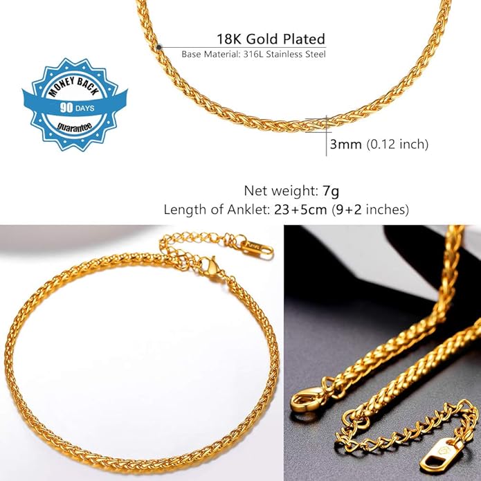 PROSTEEL Stainless Steel Chain Anklets for Women, Silver/Gold Tone, Ankle Bracelets Hypoallergenic, 8-10.5 Inch Adjustable, Come with Box