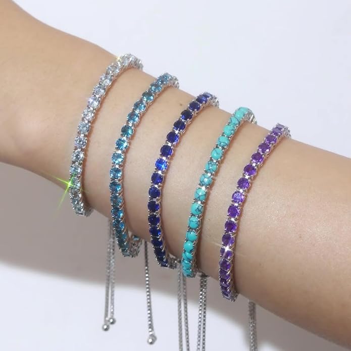 FANCIME Birthstone Bracelet Jewelry for Women Sterling Silver Tennis Bracelet Classic Bolo Adjustable Chain Fine Jewelry Anniversary Birthday Gifts for Women Mom Wife Her