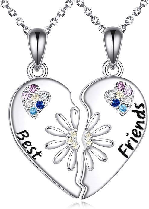 JBAERD Couples BFF Matching Necklaces 925 Sterling Silver Cross/Yin Yang/Sun Moon/Mountain Wave Pendant Necklace Anniversary Birthday Gifts