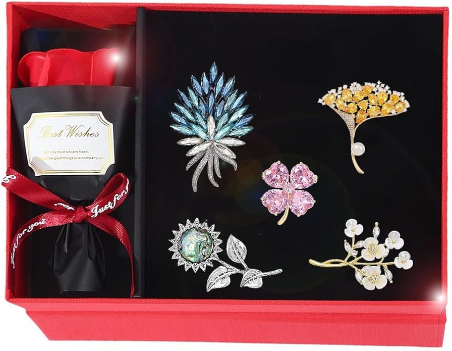 Brooch Set Gift Box for Women Rhinestone Zircon Animal Pin Christmas Birthday Holiday Gift for Wife Girlfriend Mother