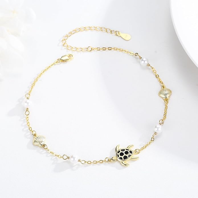 Sea Turtle/Starfish Anklet for Women 925 Sterling Silver Beach Anklet Bracelet Summer Jewelry Ocean Gifts for Beach Lovers Friends