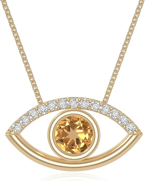 Natural Gemstone with Moissanite Evil Eye Pendant Necklaces for Women in Silver/18K Yellow/Rose Gold Vermeil,Birthstone Jewelry Gifts for Her Birthday,Anniversary, Graduation