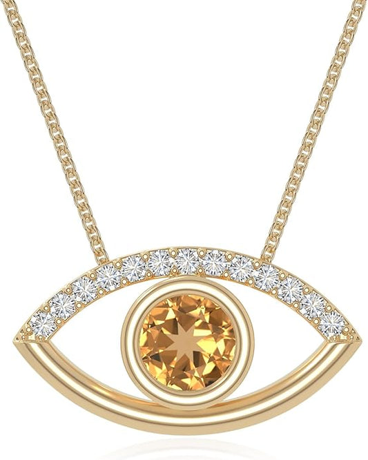 Natural Gemstone with Moissanite Evil Eye Pendant Necklaces for Women in Silver/18K Yellow/Rose Gold Vermeil,Birthstone Jewelry Gifts for Her Birthday,Anniversary, Graduation