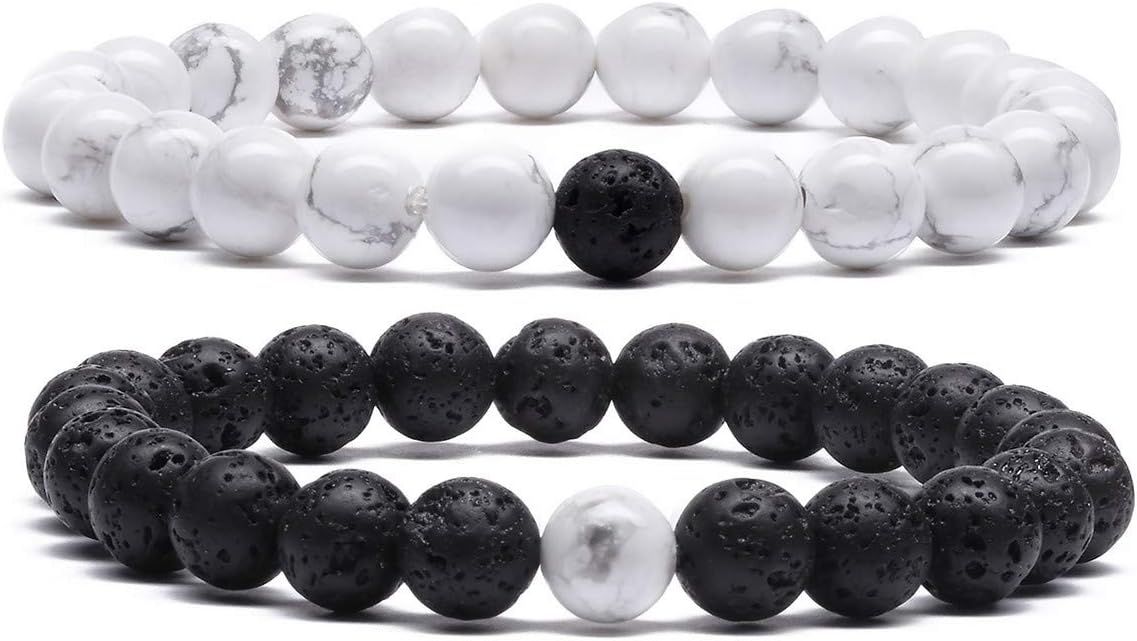 MengPa Mens Beaded Bracelets Couples Matching Bracelet Set Lava Rock Beads for Women Stone Jewelry