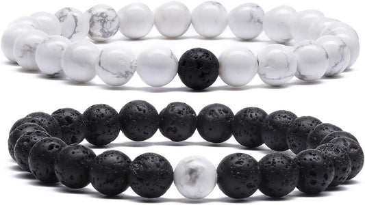 MengPa Mens Beaded Bracelets Couples Matching Bracelet Set Lava Rock Beads for Women Stone Jewelry