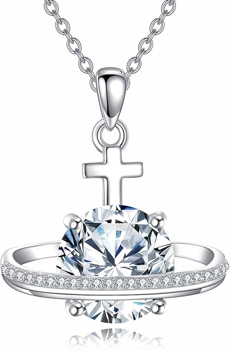 Moissanite Necklace for Women 925 Sterling Silver Eternal Pendant 1ct Lab Diamond Necklace Jewelry Gifts for Wife Girlfriend Mom