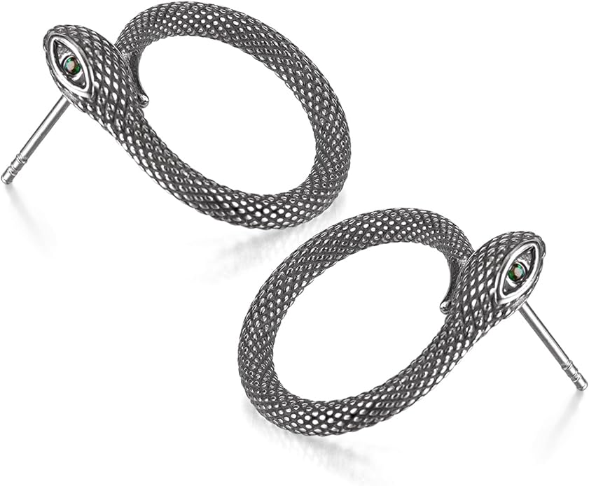 snake shaped personalized earrings with stainless steel pattern inlaid with emerald gemstones, showcasing unique charm for daily parties