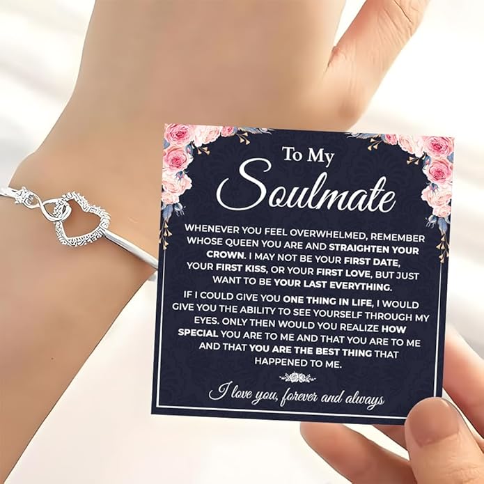 To My Soulmate Bracelet, Soulmate Bracelet For Women, Soulmate's Jewelry Gift From Boyfriend Husband Friend With Message Card And Box Meaning, Valentine Gifts For Her, Birthday Christmas Gifts