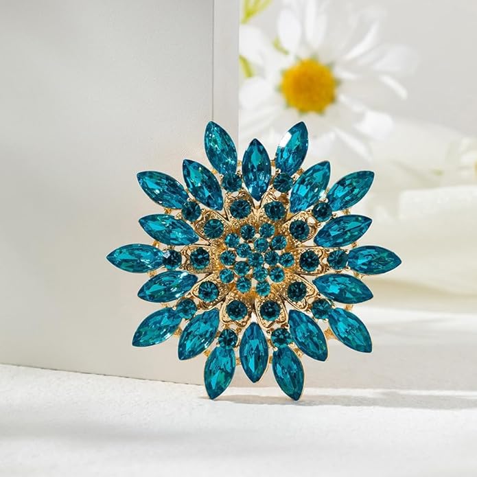 Rhinestone Large Flower Brooches Pins for Women Fashion Sparkly Crystal Sunflower Statement Brooch Unique Wedding Party Suit Dress Jewelry Accessories