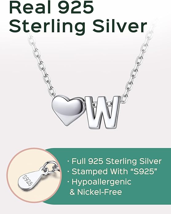 ChicSilver 925 Sterling Silver Heart Initial Necklaces for Women -Dainty Personalized Heart Pendant Letter Alphabet Necklace for Women