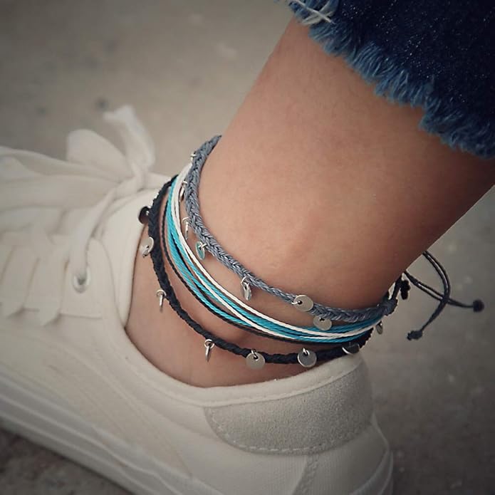 FANCY SHINY String Ankle Bracelets Waterproof Rope Anklets Braided Beach Boho Coin Anklets Cute Friendship Foot Jewelry for Women