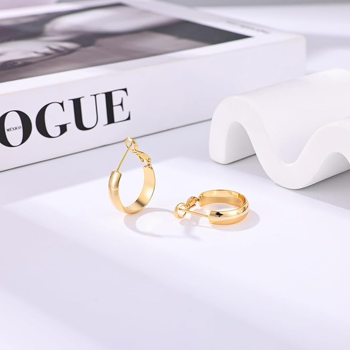 Gacimy 14K Gold Plated Hoop Earrings for Women, 14k Real Gold Plated with 925 Sterling Silver Post, Hypoallergenic Lightweight Thick Hoops Earrings for Women Trendy