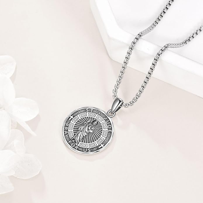 YFN Patron Saint Necklace Sterling Silver Amulet Medal Pendant Religious Protector Jewelry Gifts for Women Men