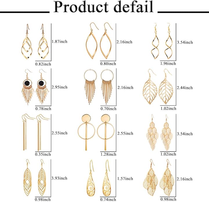 12 Pairs Drop Dangle Earrings boho Fashion Jewelry Vintage Statement Boho Bohemian Earrings Set for Women