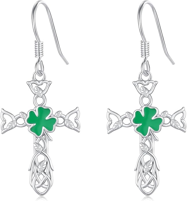 JUSTKIDSTOY St Patricks Day Earrings Gifts 925 Sterling Silver Four Leaf Clover Shamrock Earrings Irish Jewelry for Women Girls