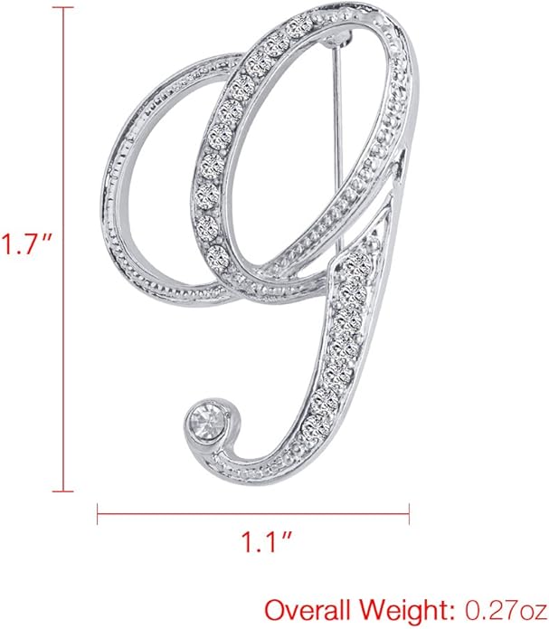 LiaSun A-Z 26 Letters Pins Brooches Silver Plated Metal Broaches Pins-Clear Crystal Initial Breastpin