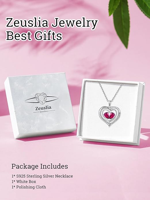 Zeuslia Double Birthstone Necklace Gifts for Wife - 925 Sterling Silver Sunflower/Rose/Crown Cross/Compass/Heart Pendant I Love You Necklace, Anniversary Birthday Gifts for Wife Girlfriend Mom Her