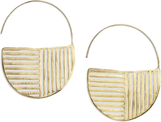 INK+ALLOY Boho Pull Through Hoop Earrings for Women, Maggie Gold Plated Brass Metal Lightweight Statement Chunky Hoops, Handmade Jewelry for the Modern Bohemian