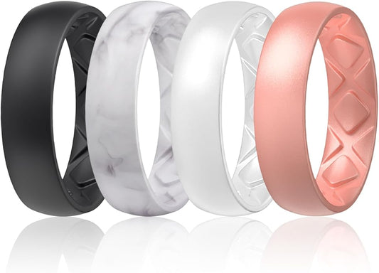 Egnaro Women's Bridal Rings Sets, 6mm Wide, 2mm Thick, Silicone Wedding Rubber Band with Half Size, Inner Arc Ergonomic Breathable Design