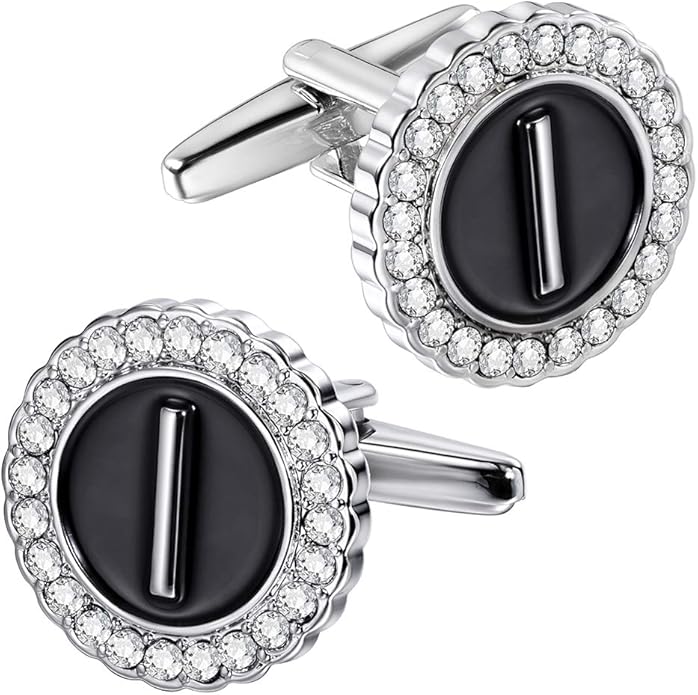 HAWSON A-Z Initial Cufflinks for Men and Women with Clear Crystal, Gold Silver Color Rasied Letter A-Z Cuff Links for French Shirt, Gift for Normal and Business Wearing