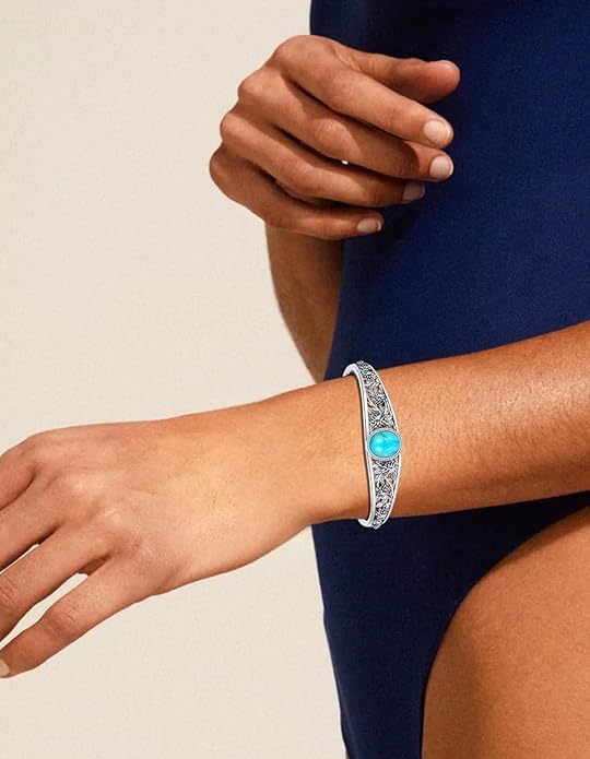 Christmas Jewelry Gift for Women-Genuine Turquoise Cuff Bracelet, Sterling Silver Western Vintage Floral Bangle Native American Jewelry, For 6.5-7.5 Inch Wrists