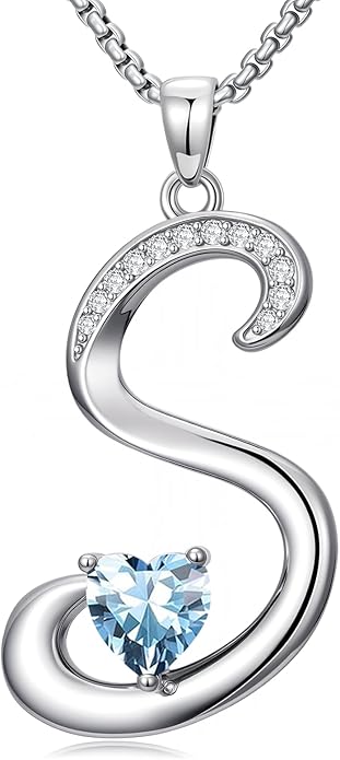 Christmas Gifts for Women Alphabet A to Z Initial Birthstone Pendant Necklaces for Women - 18k White Gold Plated Personalized Name Jewelry Valentine Mothers Day Birthday Gifts for Women Her Girlfriend