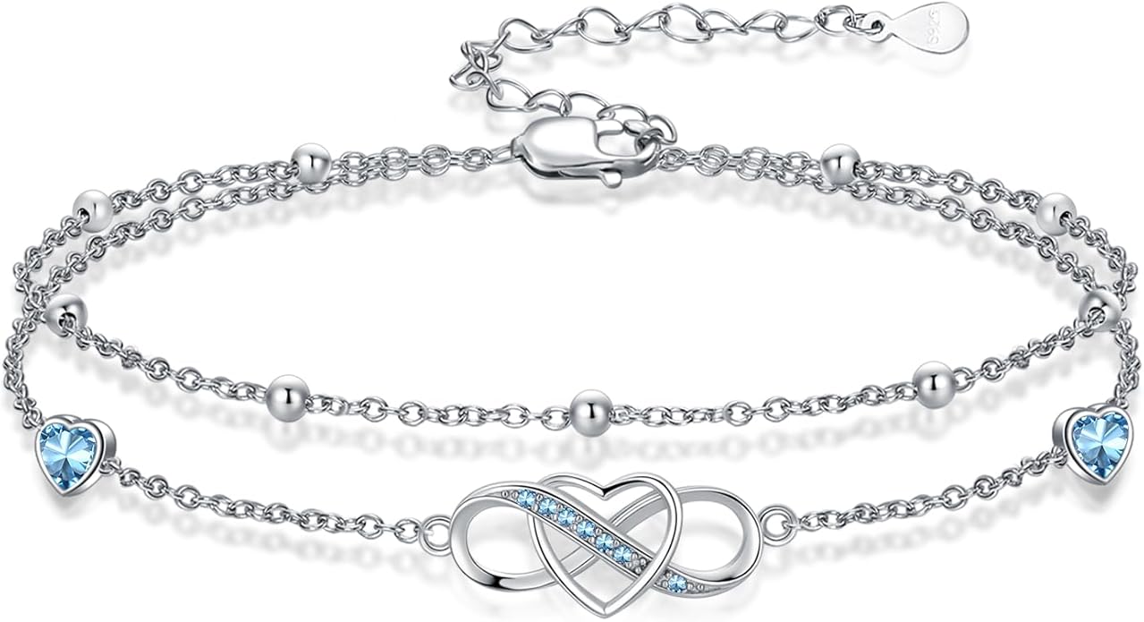 Anklet for Women 925 Sterling Silver Double Infinity Ankle Bracelet Waterproof Summer Jewelry Anniversary Birthday Gifts for Her