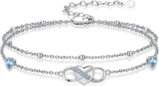 Anklet for Women 925 Sterling Silver Double Infinity Ankle Bracelet Waterproof Summer Jewelry Anniversary Birthday Gifts for Her