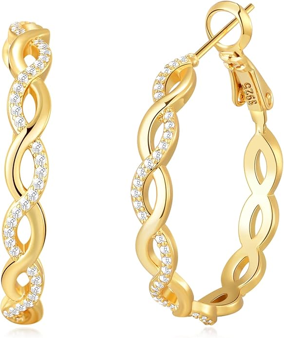 Senteria 925 Sterling Silver Earrings Hoops for Women Lightweight Twisted Hoop Earrings With Cubic Zirconia Hypoallergenic Hoops Earrings (20/30/40/50/60MM)