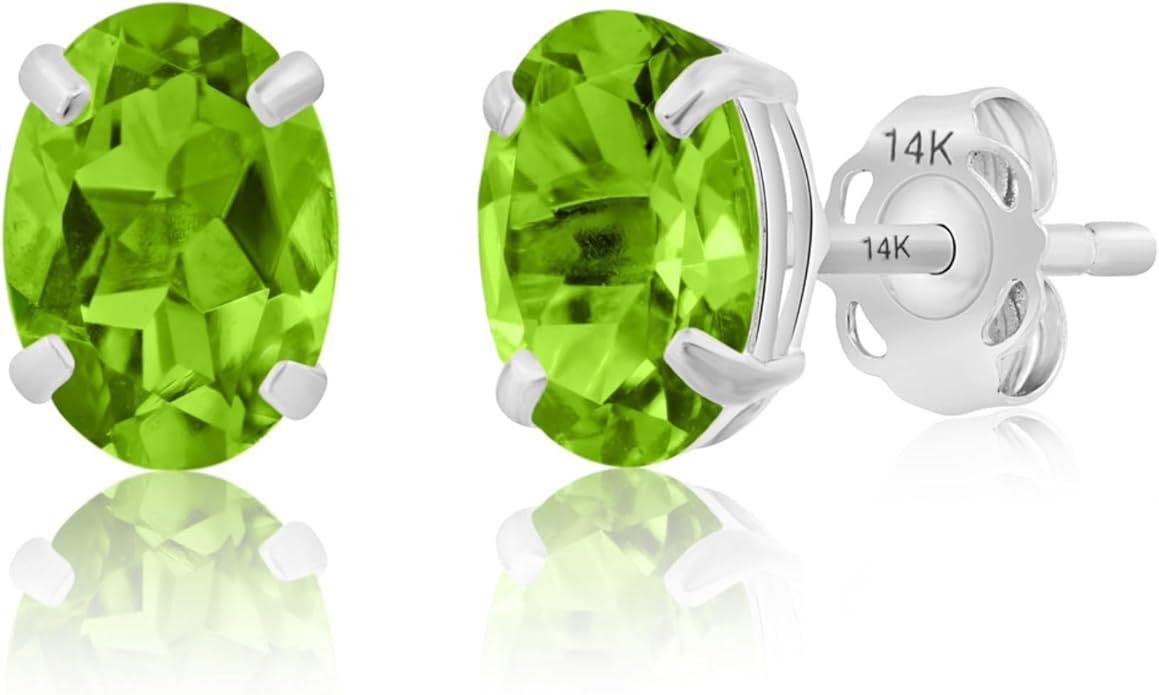 14k Gold Oval Stud Earrings for Women with Push Backs | 7x5mm Gemstone Birthstone Earrings | Real 14 Karat Gold Earrings Studs | Hypoallergenic Gemstone Stud Earrings for Women by MAX + STONE