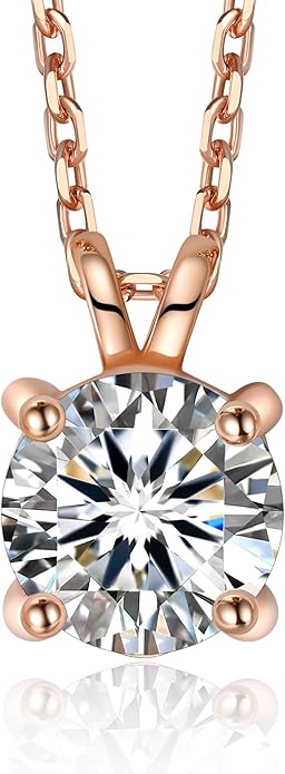 MomentWish Moissanite Solitaire Pendant Necklaces for Women Sterling Silver 0.3/0.5/1/2-Carat D Color VVS1 Clarity Mossanite Jewelry for Women
