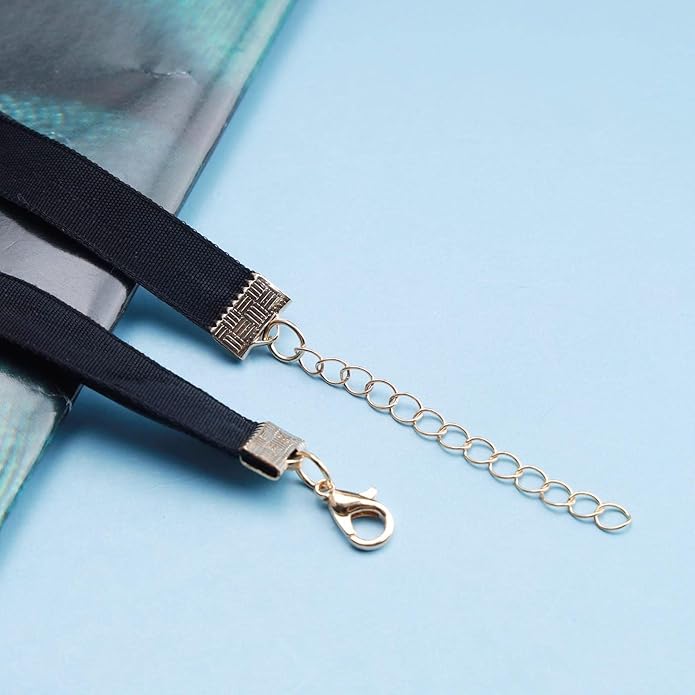 Fesciory Black Necklaces for Women, Adjustable Layered Velvet Leather Lace Collar Necklace, Goth Jewelry Gifts.