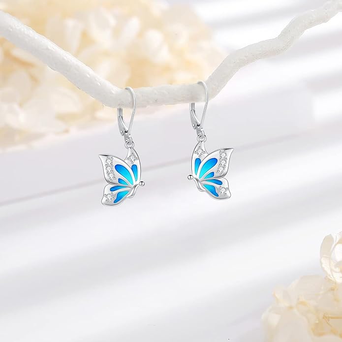 Sterling Silver Tree of Life/Flower/Bee/Animals/Cat/Hummingbird Dangle Earrings Moonstone Turquoise Drop Leverback Earrings Jewelry Gifts