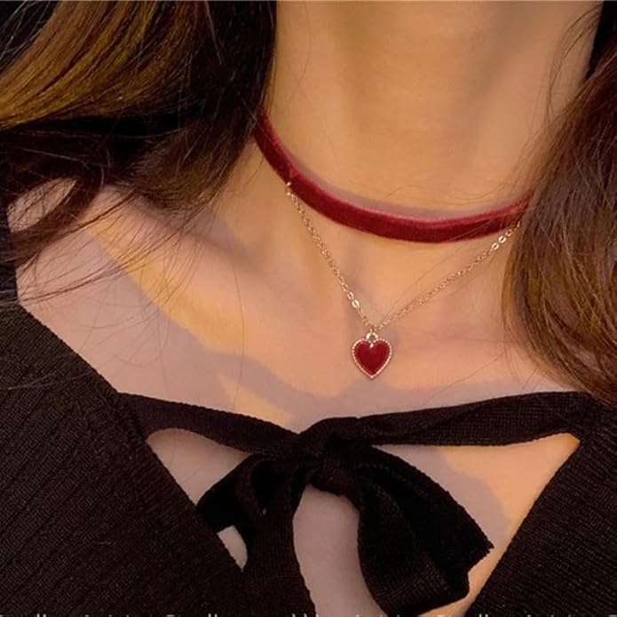 Black Choker Necklaces for Women 90s Red Black Velvet Choker Necklace Thick Thin Chocker Tube Heart Circle Choker Necklace Lace Tatto Collar Necklace Goth Choker Jewelry