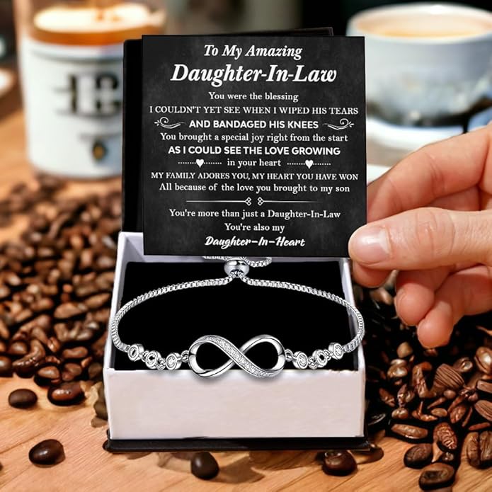 To My Beautiful Daughter In Law Bracelet From Mother-In-Law, Daughter In Law Birthday Gifts, Infinity Star Heart Bracelet For Her With Heartfelt Message Card & Elegant Box, Bonus Daughters Bracelets
