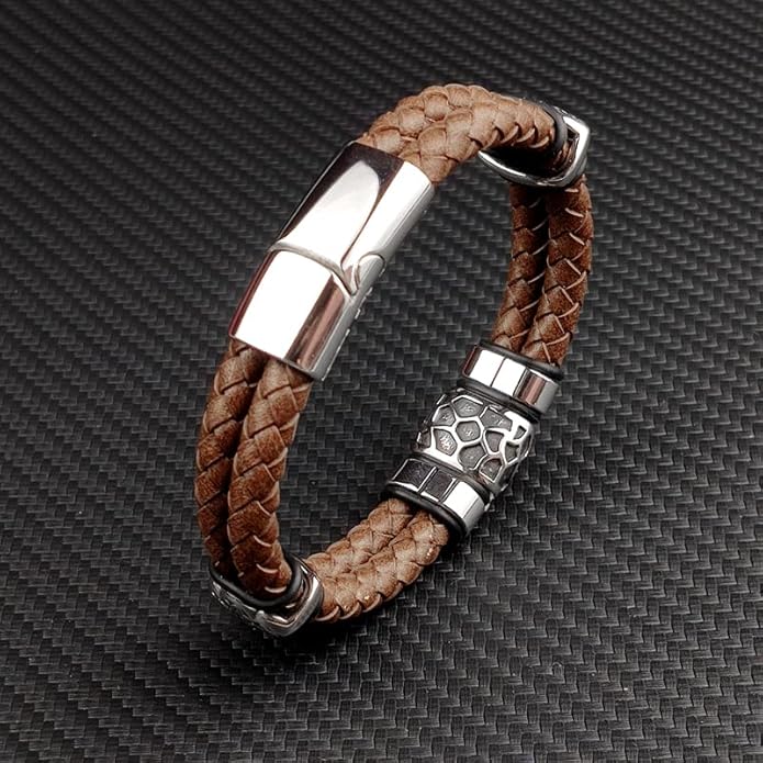 Mens Leather Bracelet Premium Leather Braided Bracelet Stainless Steel Jewelry Gift Accessories Men's Bracelet