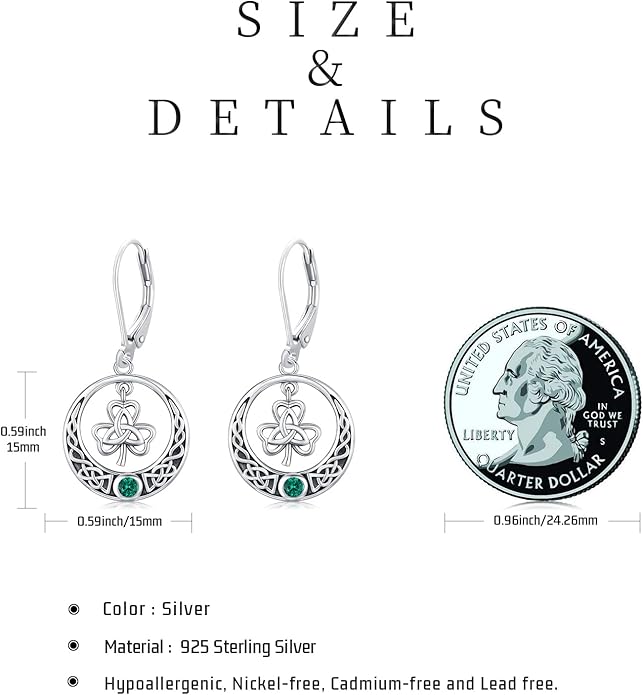 JUSTKIDSTOY St Patricks Day Earrings Gifts 925 Sterling Silver Four Leaf Clover Shamrock Earrings Irish Jewelry for Women Girls