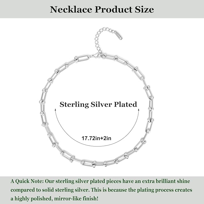 Choker Necklace for Women Men Trendy | Sterling Silver Plated Necklace 14K Gold Plated Chunky Necklaces Thick Cuban Link Chain Hypoallergenic Statement Paperclip Necklace Punk Fashion Jewelry