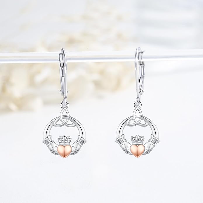 JUSTKIDSTOY St Patricks Day Earrings Gifts 925 Sterling Silver Four Leaf Clover Shamrock Earrings Irish Jewelry for Women Girls