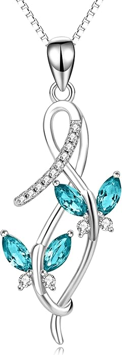 AOBOCO 925 Sterling Silver Infinity Butterfly Pendant Necklace with Birthstone Crystal from Austria, Anniversary Jewelry Gifts for Women