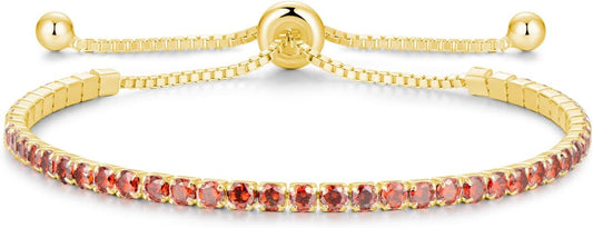 Sterling Silver Birthstone Tennis Bracelets for Women 2.5mm Tennis Bolo Bracelet Fashion Jewelry Birthday Gifts for Women Mom Wife | Adjustable Size 9"