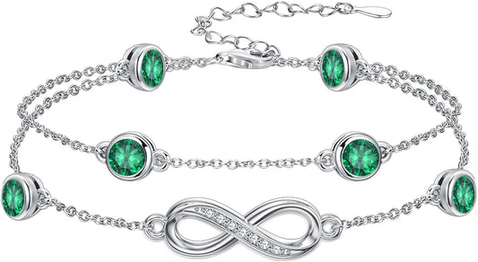 Dorunmo Anklet Bracelets for Women 925 Sterling Silver Infinity Anklets Bracelets Birthstone Jewelry Gifts for Mom Wife